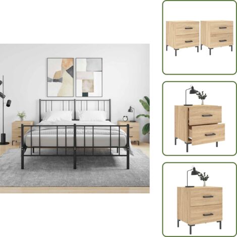 Comodini con cassetti - vidaXL Comodini 2 pz Rovere Sonoma 40x35x47,5 cm in Legno Multistrato - Comodini in metallo