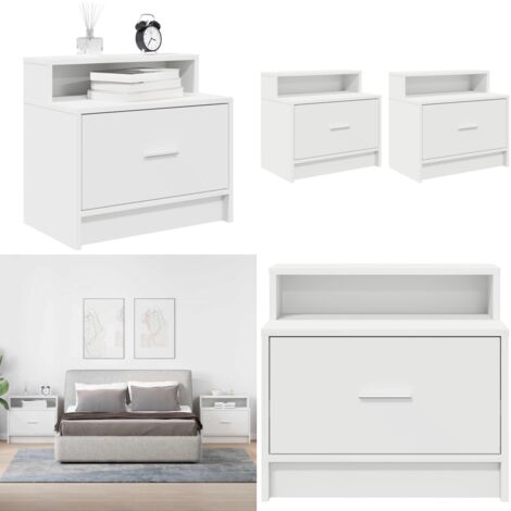 Comodini con Cassetto 2 pz Bianco 51x31x47 cm - Comodino bianco - Comodino con cassetto 2 pezzi