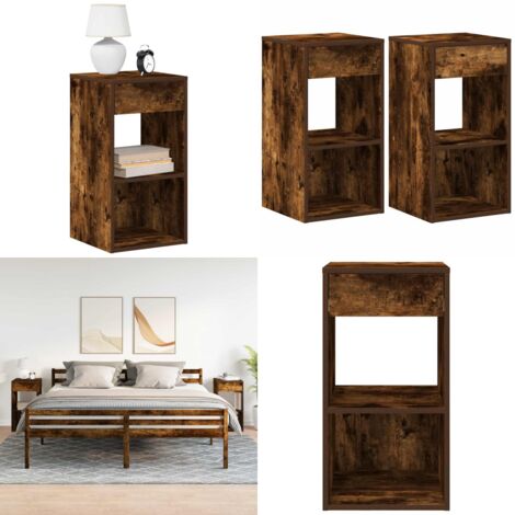Comodini con Cassetto 2 pz Rovere Fumo 35x34x66,5 cm - Comodino in truciolato - Comodino rovere fumo