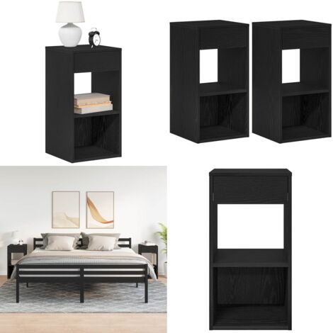 Comodini con Cassetto 2 pz Rovere Neri 35x34x66,5 cm - Comodino rovere nero - Comodino con cassetto 2 pz