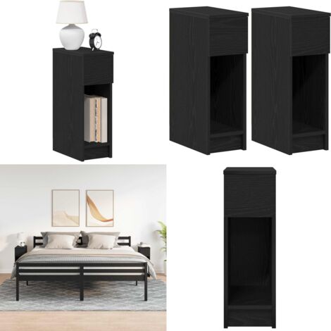 Comodini con Cassetto 2 pz Rovere Nero 20x36x60 cm - Comodino rovere nero - Comodino con cassetto 2 pz