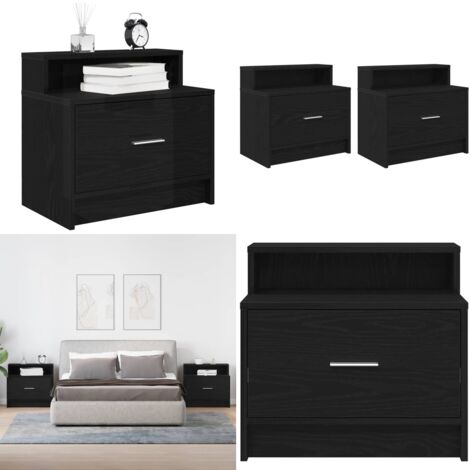 Comodini con Cassetto 2 pz Rovere Nero 51x31x47 cm - Comodino rovere nero - Comodino con cassetto 2 pezzi