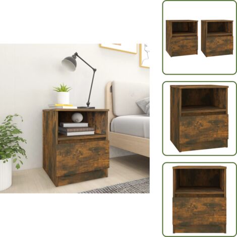 Comodini con cassetto  Tavolini da notte  Cassettiera Camera da Letto Mobiletto Design Moderno 2 pz Rovere Fumo 40x40x50 cm in Legno Multistrato VXN526653 MaisonChic