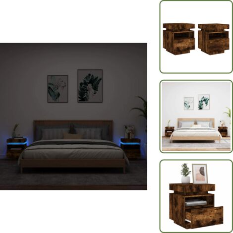Comodini con cassetto - vidaXL Comodini con Luci LED 2pz Rovere Fumo 40x39x48,5 cm - Comodini con funzione espositiva