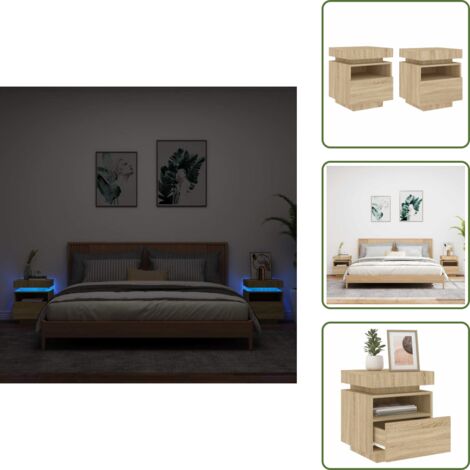 Comodini con cassetto - vidaXL Comodini con Luci LED 2pz Rovere Sonoma 40x39x48,5 cm - Comodini con funzione espositiva