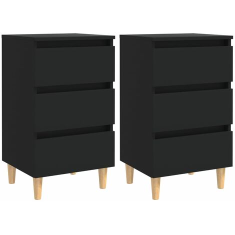 Comodini con Gambe in Legno Massello 2pz Neri 40x35x69 cm vidaXL