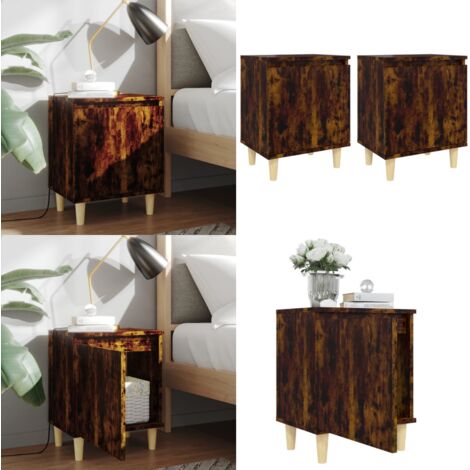 Comodini con Gambe in Legno Massello 2pz Rovere Fumo 40x30x50cm - Comodino con gambe - Comodino scandinavo