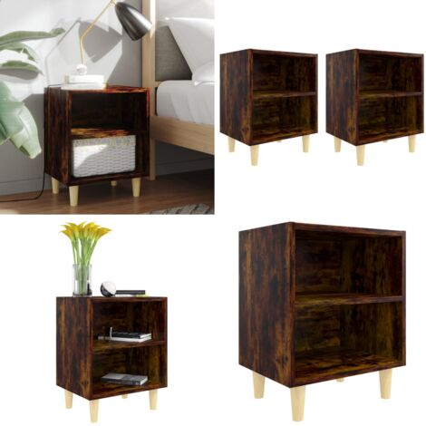 Comodini con Gambe in Legno Massello 2pz Rovere Fumo 40x30x50cm - Comodino con gambe - Comodino scandinavo