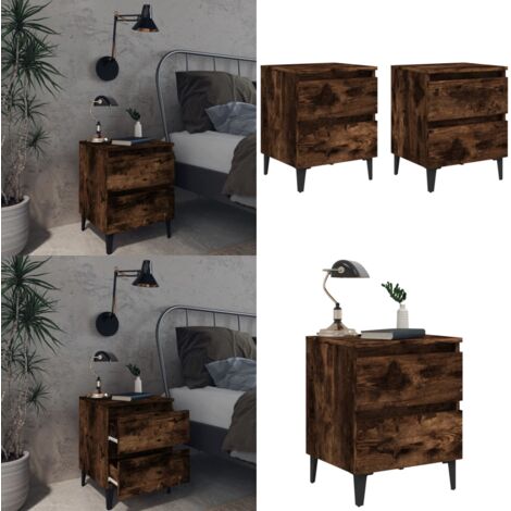 Comodini con Gambe in Legno Massello 2pz Rovere Fumo 40x30x50cm - Comodino in legno - Comodino con cassetti
