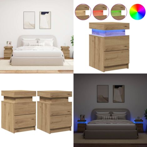 Comodini con LED 2pz Rovere Artigianale 40x30x40 cm Truciolato - Comodino in truciolato - Comodino rovere artigianale