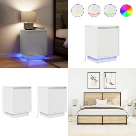 Comodini con Luci a LED 2 pz Bianco 38x34x50 cm - Comodino con luci rgb - Comodino con luce led