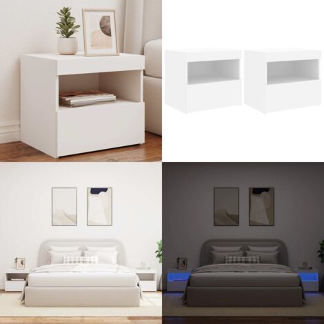 Comodini con Luci LED 2pz Bianchi 50x40x45 cm - Comodini moderni - Luci led rgb