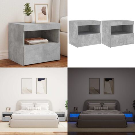 Comodini con Luci LED 2pz Grigio Cemento 50x40x45 cm - Comodino moderno - Comodino con luci rgb