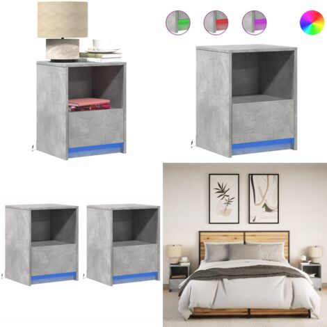 Comodini con Luci LED 2pz Grigio Cemento in Legno Multistrato - Comodino con cassetto - Comodino in legno multistrato
