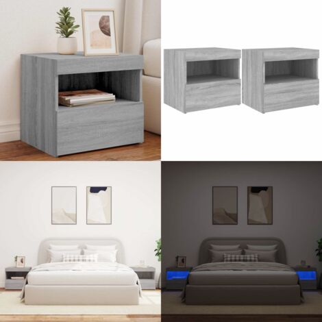 Comodini con Luci LED 2pz Grigio Sonoma 50x40x45 cm - Comodini moderni - Armadietti con luce led