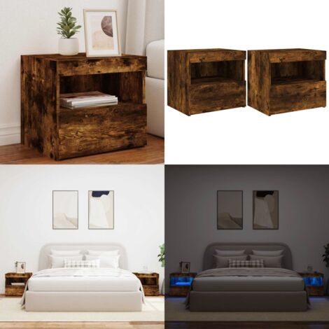 Comodini con Luci LED 2pz Rovere Fumo 50x40x45 cm - Comodino moderno - Comodino con luci rgb