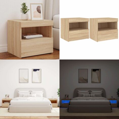 Comodini con Luci LED 2pz Rovere Sonoma 50x40x45 cm - Comodini moderni - Armadietti con luce led
