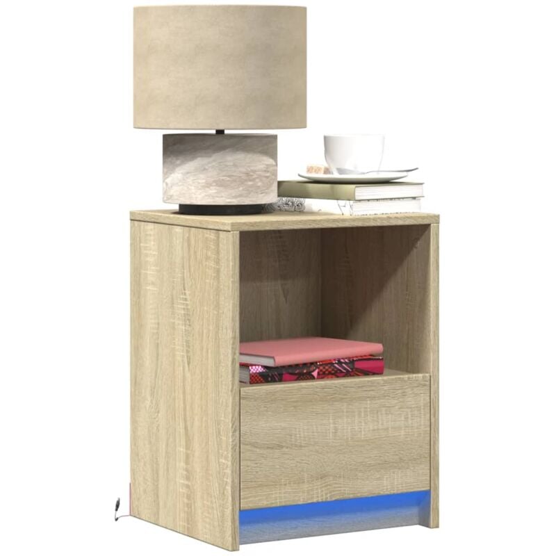 Comodini con Luci LED 2pz Rovere Sonoma in Legno Multistrato