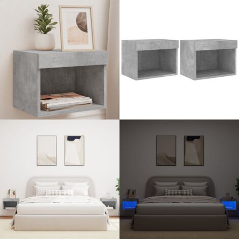 Comodini con Luci LED a Parete 2pz Grigio Cemento - Luci led - Comodini con luci rgb