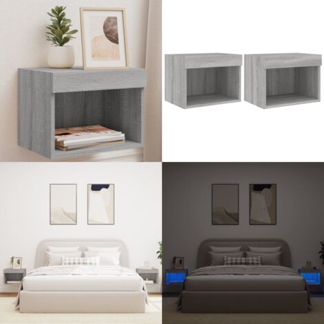 Comodini con Luci LED a Parete 2pz Grigio Sonoma - Luci led - Comodini con luci rgb