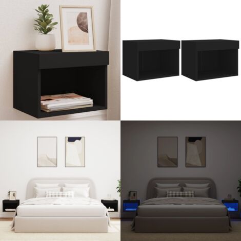 Comodini con Luci LED a Parete 2pz Neri - Luci led - Comodini con luci rgb