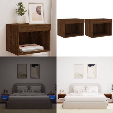 Comodini con Luci LED a Parete 2pz Rovere Marrone - Luci led - Comodini con luci rgb