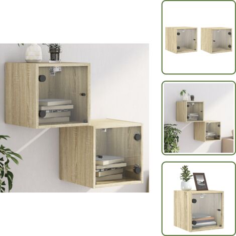 Comodini con scomparti - vidaXL Comodini con Ante in Vetro 2pz Rovere Sonoma 35x37x35 cm - Comodini per camera da letto