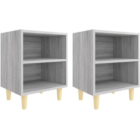 Comodini Gambe in Legno Massello 2 pz Grigio Sonoma 40x30x50 cm vidaXL
