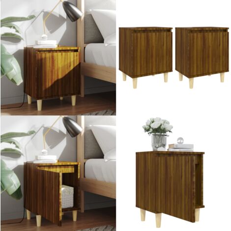 Comodini Gambe in Legno Massello 2 pz Rovere Marrone 40x30x50cm - Comodino con gambe - Comodino scandinavo