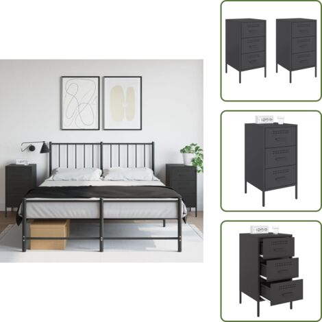 Comodini in acciaio laminato - vidaXL Comodini 2 pz Neri 36x39x68 cm in Acciaio - Comodini con cassetti