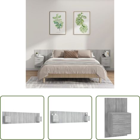 Comodini in legno -  Testiera Letto con Comodini in Legno Multistrato Grigio Sonoma