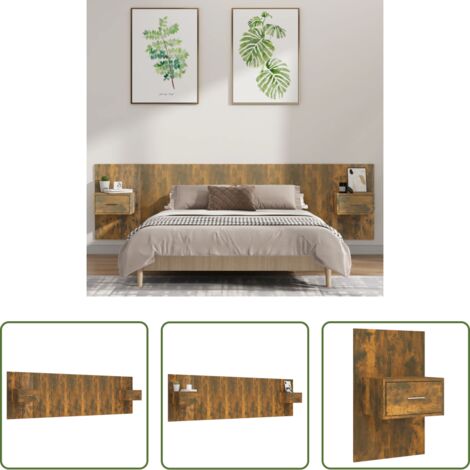 Comodini in legno -  Testiera Letto con Comodini in Legno Multistrato Rovere Fumo