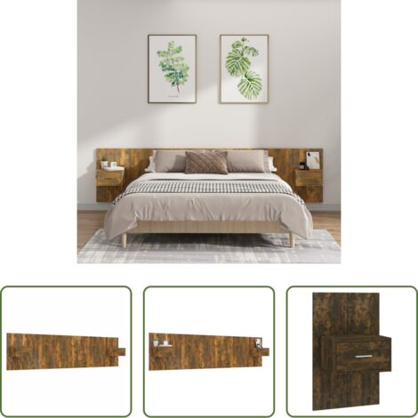 Comodini in legno -  Testiera Letto con Comodini in Legno Multistrato Rovere Fumo
