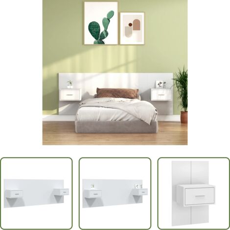 Comodini in legno -  Testiera per Letto con Comodini in Legno Multistrato Bianco
