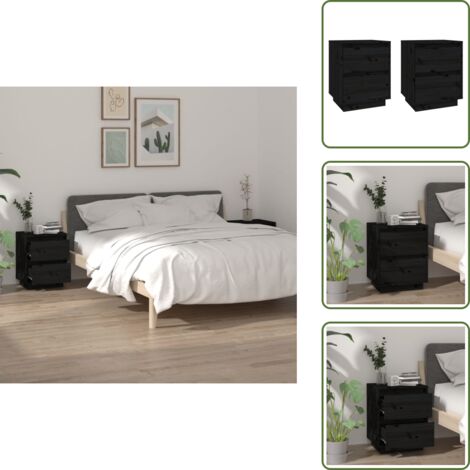 Comodini in pino - vidaXL Comodini 2 pz Neri 40x35x50 cm in Legno Massello di Pino -