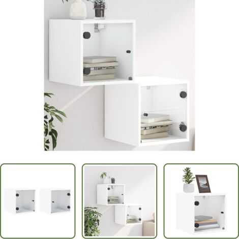 Comodini in vetro -  Comodini con Ante in Vetro 2pz Bianco 35x37x35 cm
