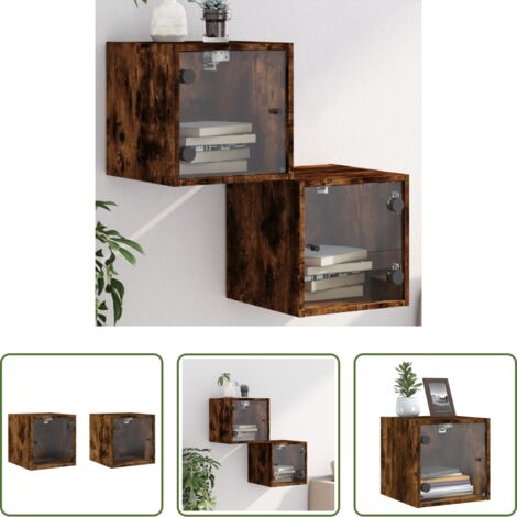 Comodini in vetro -  Comodini con Ante in Vetro 2pz Rovere Fumo 35x37x35 cm