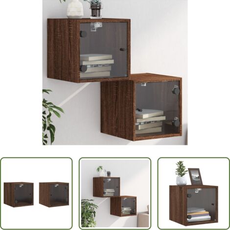 Comodini in vetro -  Comodini con Ante in Vetro 2pz Rovere Marrone 35x37x35 cm