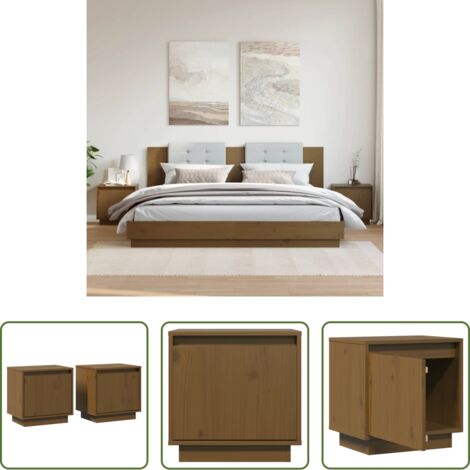 Comodini marrone -  Comodini 2 pz Ambra 40x30x40 cm in Legno Massello di Pino