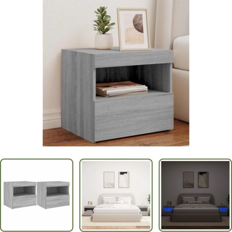 Comodini moderni -  Comodini con Luci LED 2pz Grigio Sonoma 50x40x45 cm