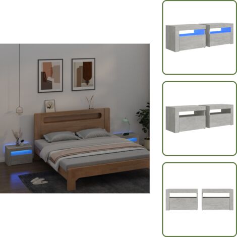 Comodini moderni - vidaXL Comodini 2 pz con Luci a LED Grigio Cemento 60x35x40 cm - Comodini con spazio portaoggetti