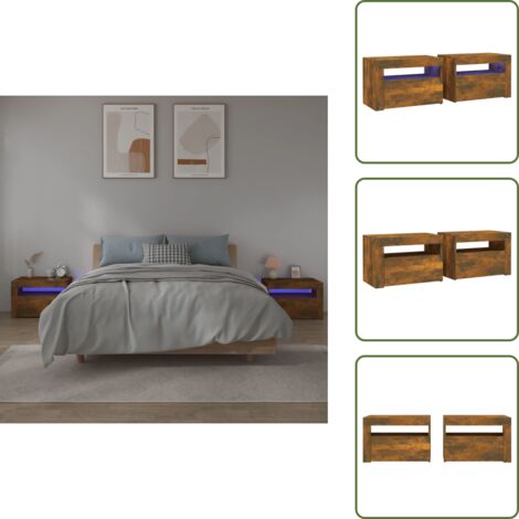 Comodini moderni - vidaXL Comodini 2 pz con Luci LED Rovere Fumo 60x35x40 cm - Comodini multifunzionali