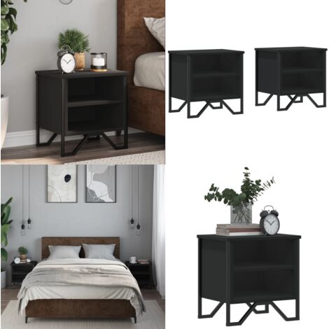 Comodini Neri 2 pz 40x30x40 cm in Truciolato - Comodino industriale - Comodino nero