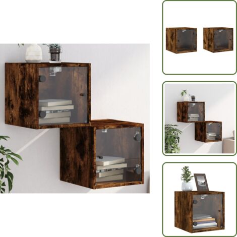 Comodini per camera da letto - vidaXL Comodini con Ante in Vetro 2pz Rovere Fumo 35x37x35 cm - Comodini con piano d'appoggio