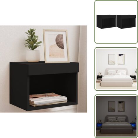 Comodini per camera da letto - vidaXL Comodini con Luci LED a Parete 2pz Neri - Comodini con piano espositivo