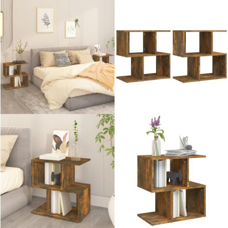 Comodini Rovere Fumo 2pz 50x30x51,5 cm in Legno Multistrato - Comodino moderno - Comodino con scomparti