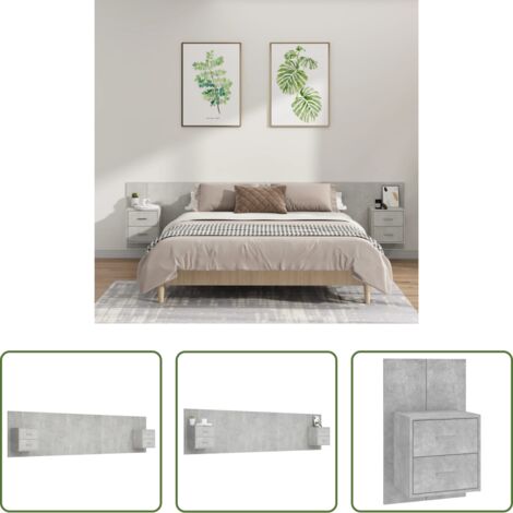 Comodini -  Testiera Letto con Comodini in Legno Multistrato Grigio Cemento