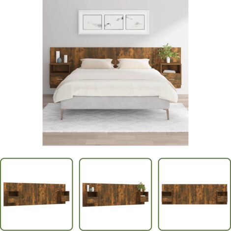 Comodini - Testiera Letto con Comodini Rovere Fumo in Legno Multistrato