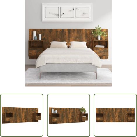 Comodini - Testiera Letto con Comodini Rovere Fumo in Legno Multistrato