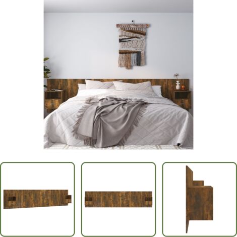 Comodini - Testiera Letto con Comodini Rovere Fumo in Legno Multistrato